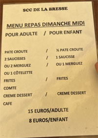 menu du jour au stock car de Ratte
